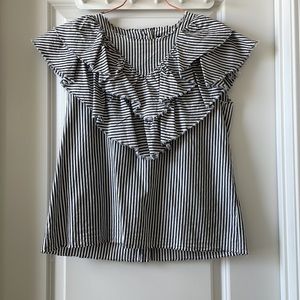Zara Ruffled Blowse with White and Grey Stripes